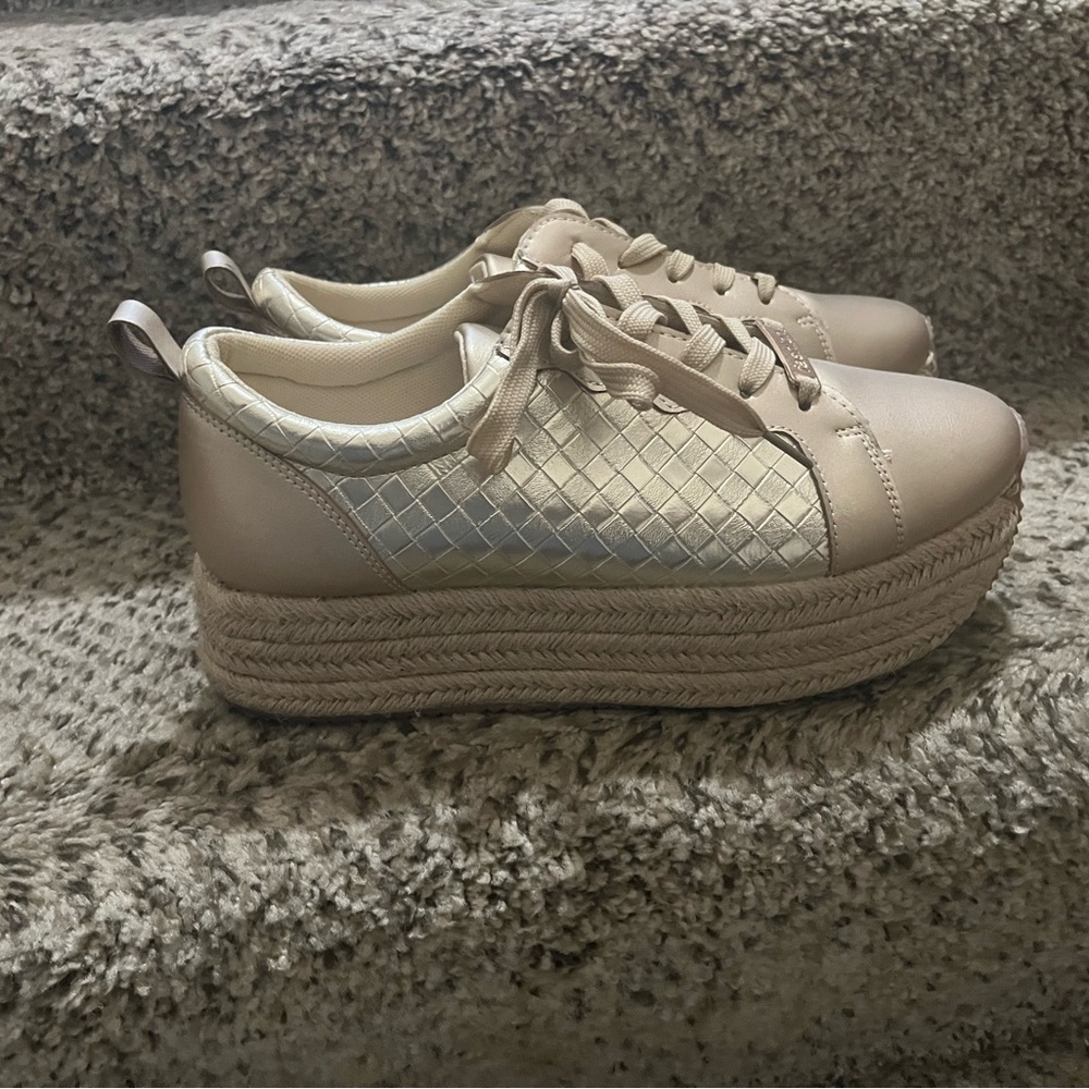 Women's Gold/Beige Platform Sneakers